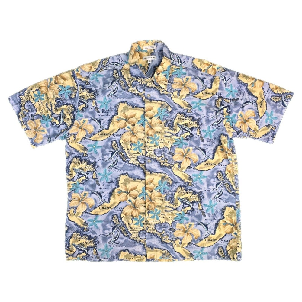 Pierre Cardin Shirt Mens XL Multicolor Hawaiian Floral Short Sleeve Button Up
